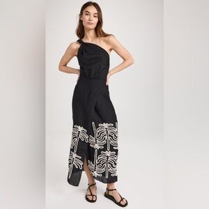 Johanna Ortiz Black Linen asymmetrical Waterfall Meditation ankle Dress 12
